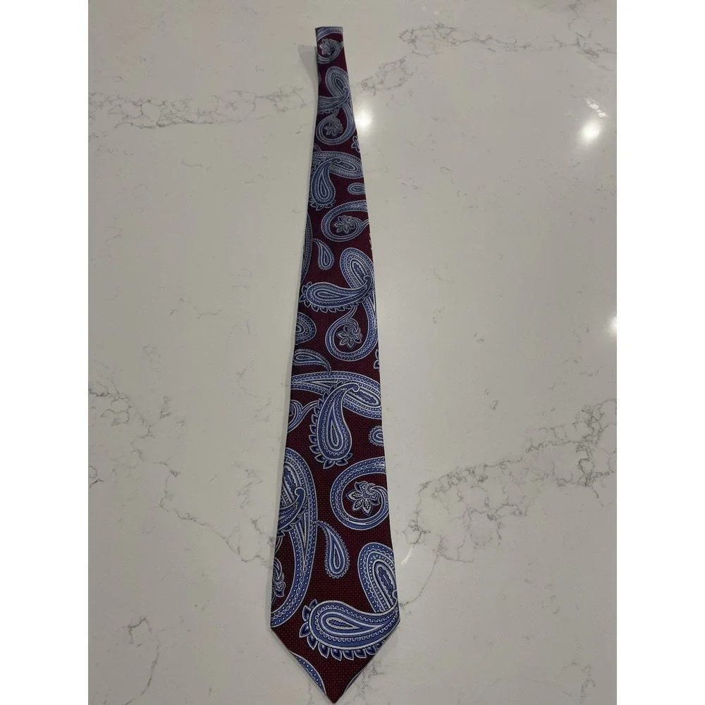 Jos A Bank Signature Collection Paisley Silk Tie Burgundy Blue Classic Mens EUC